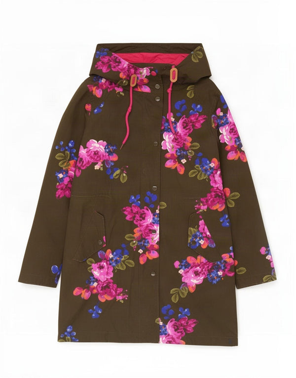 Capa de chuva feminina Joules com capuz Reino Unido 8 pequeno algodão floral cáqui