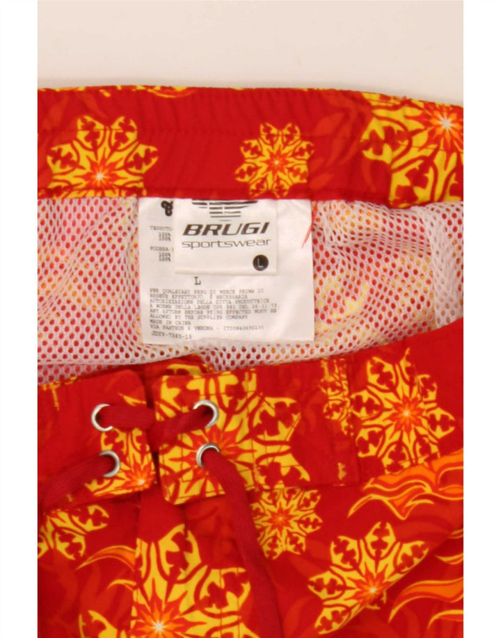 Brugi Mens Abstract Pattern Shorts de natação grande vermelho Nylon