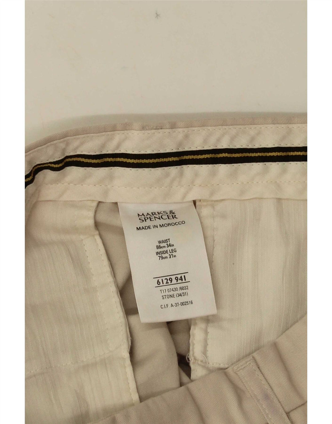Calça masculina Marks & Spencer com pegged terno W34 L31 algodão bege