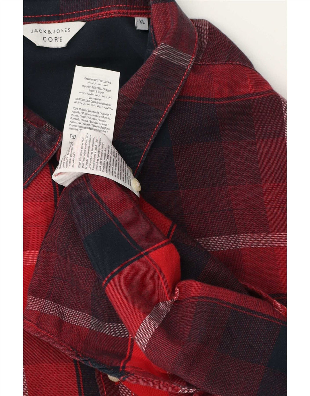 Camisa masculina de flanela Jack & Jones XL vermelha de algodão xadrez