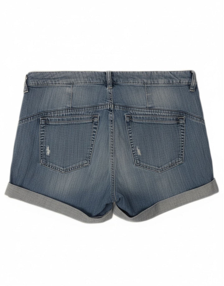 Guess Shorts jeans feminino desgastado W28 algodão azul médio