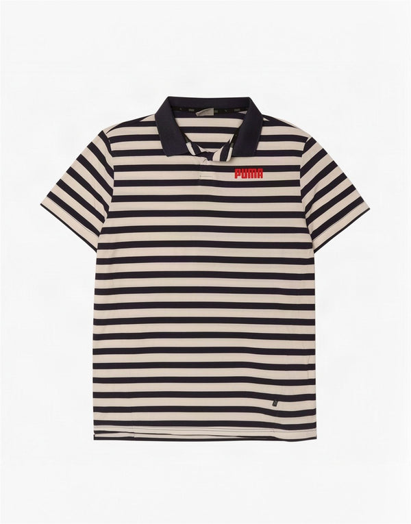 Camisa polo masculina Puma média azul marinho listrada de algodão