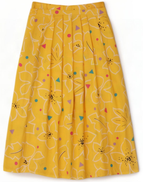 Saia plissada feminina Chaus UK 6 XS W24 Rayon floral amarelo