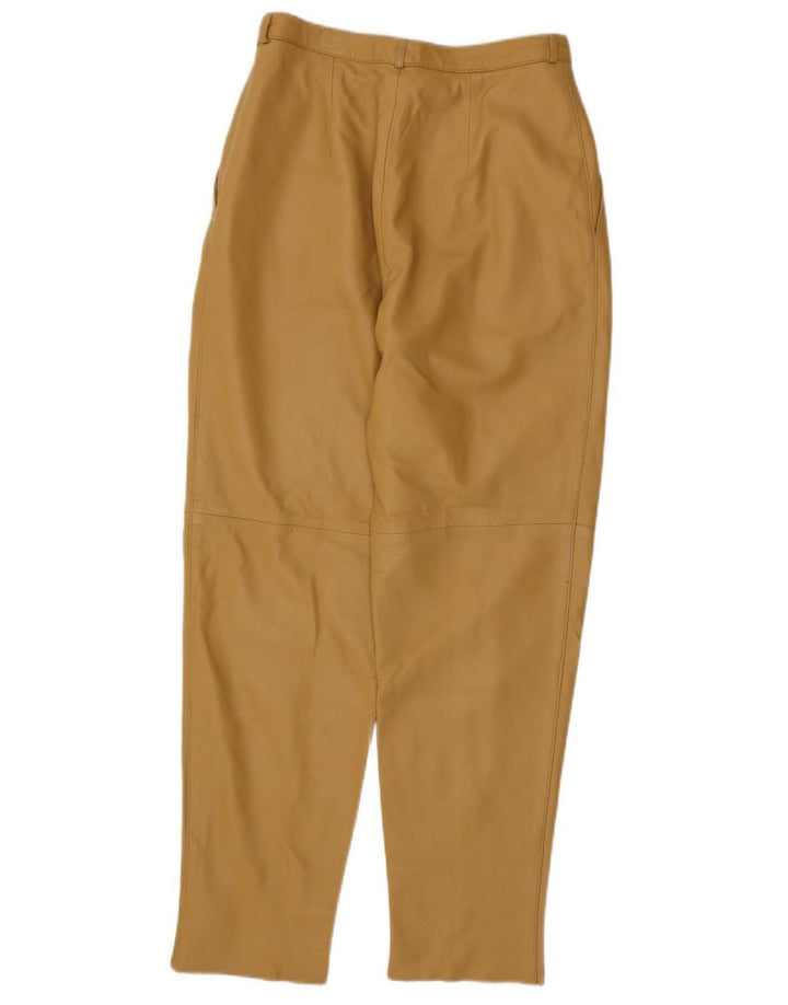Calça feminina de couro com pregas RAY MARJORY IT 42 Médio W28 L30 Cáqui