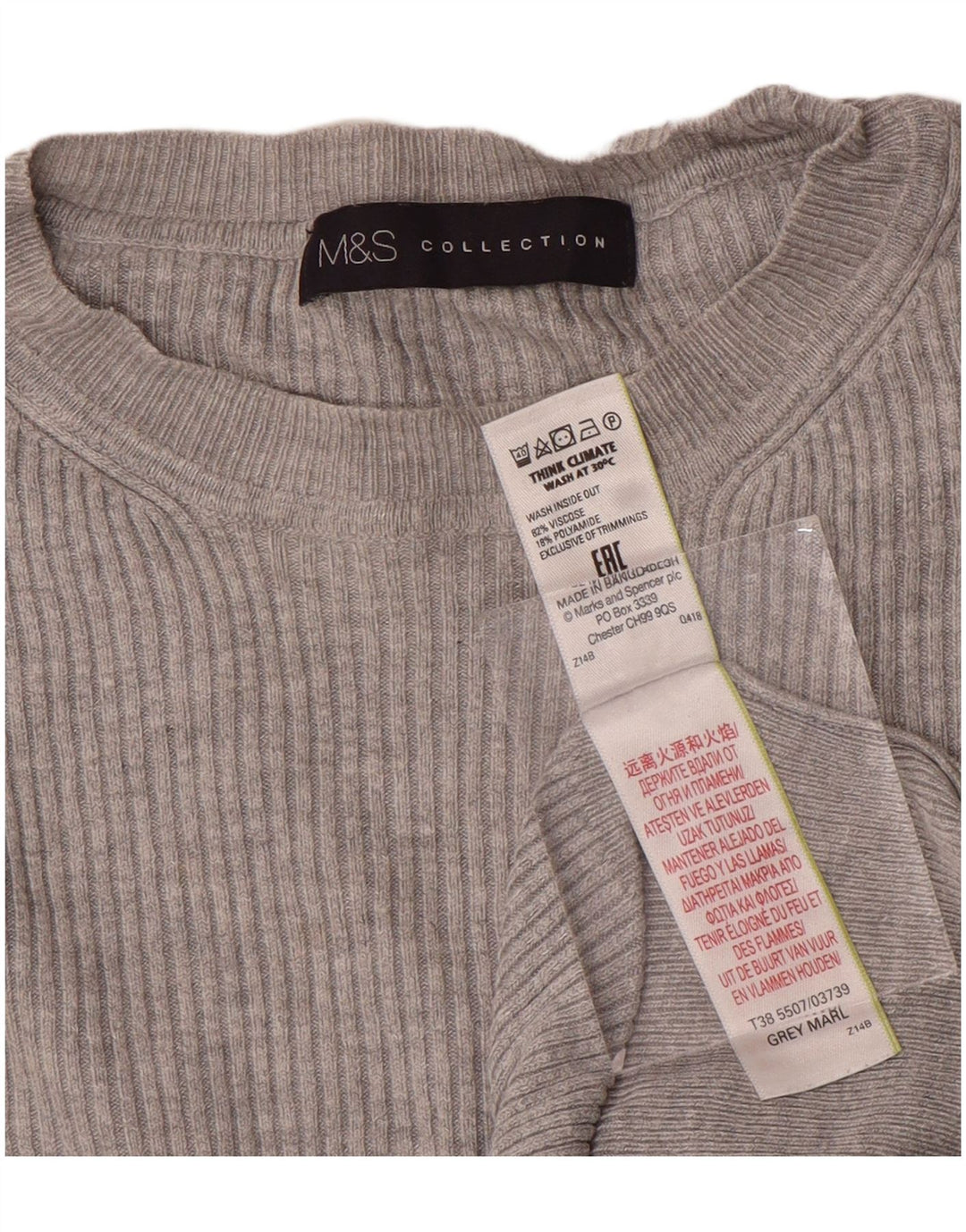 Suéter feminino Marks & Spencer com gola redonda Reino Unido 12 viscose cinza médio