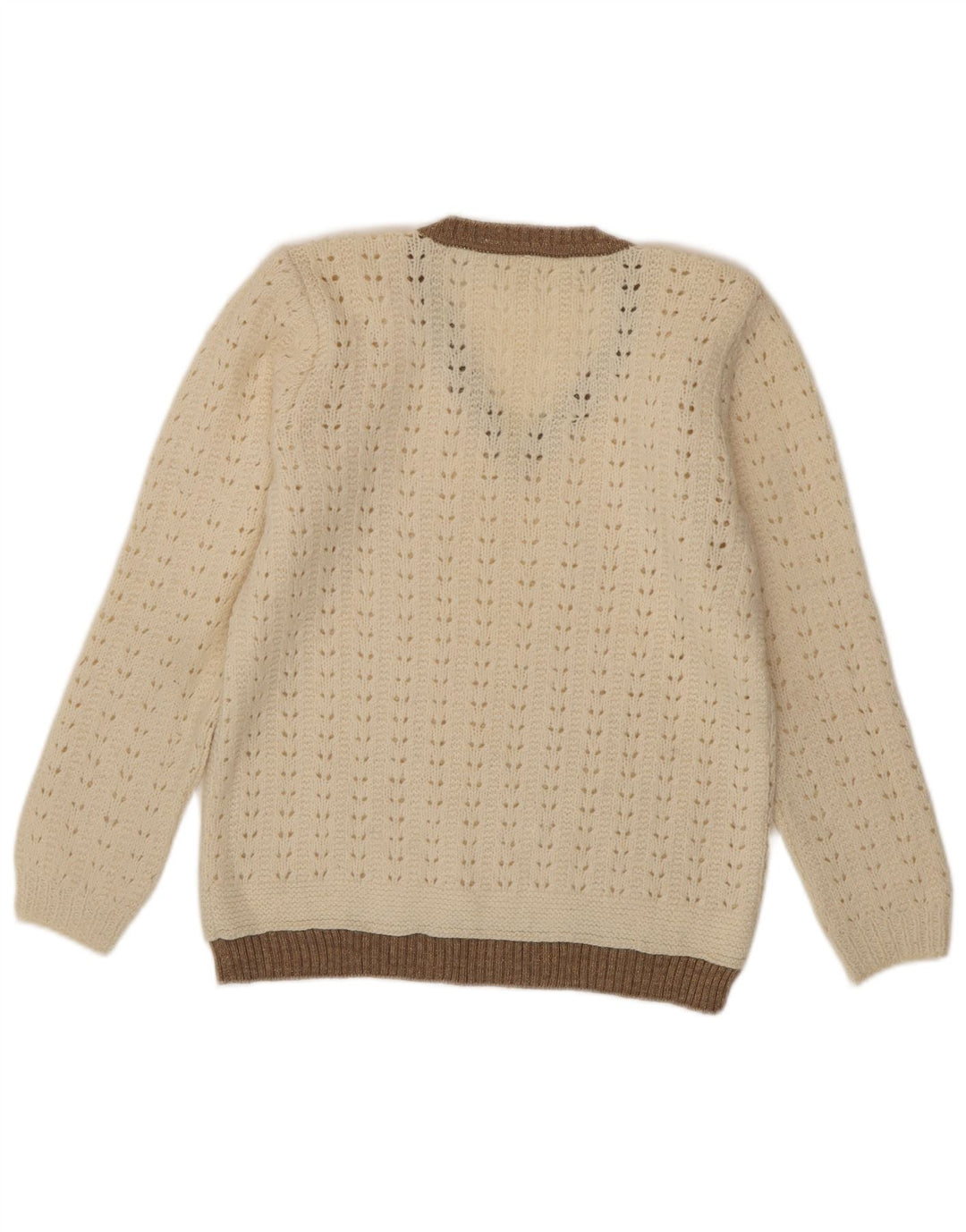 Suéter feminino VINTAGE com decote em V UK 12 médio off white