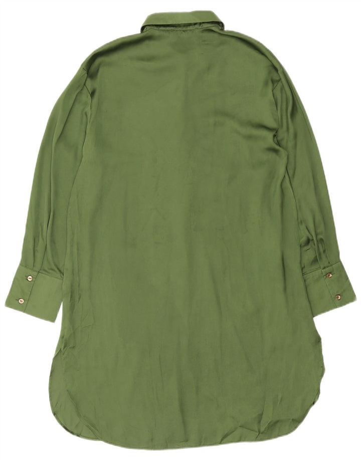 Vestido camisa feminino Zara UK 14 poliéster verde médio