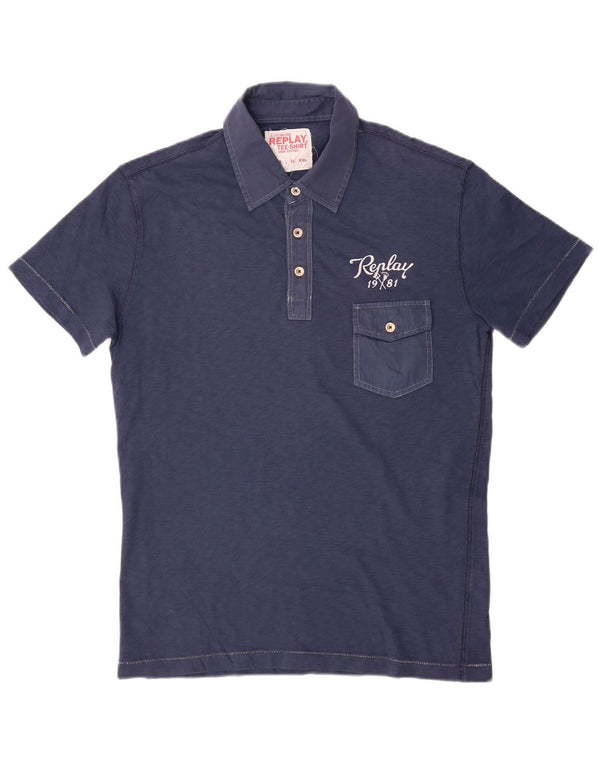 Replay Mens Polo Shirt Medium Navy Blue Cotton