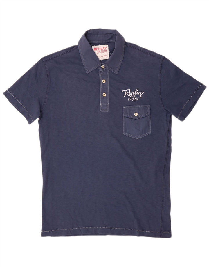 Camisa polo masculina Replay de algodão azul marinho médio
