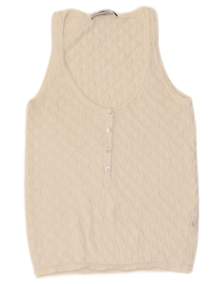 Zara Womens Vest Top UK 8 Pequeno Bege