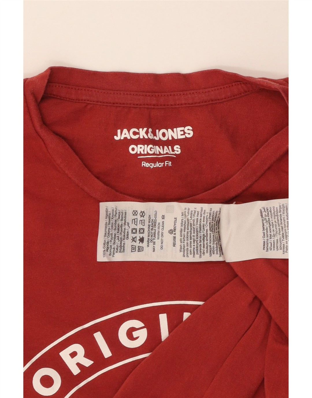 Camiseta masculina JACK & JONES com ajuste regular gráfico de algodão vermelho médio