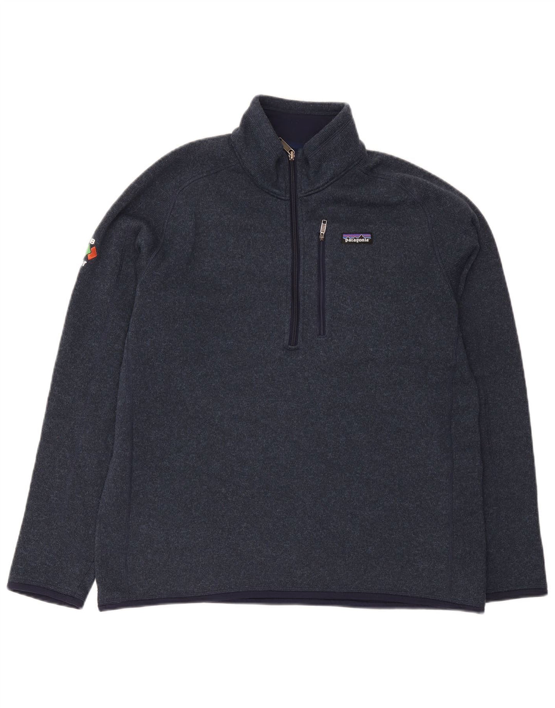 Suéter masculino Patagonia com zíper e gola grande poliéster azul marinho