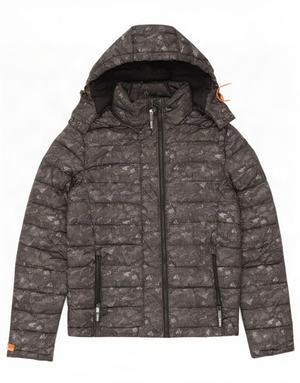Jaqueta acolchoada com capuz feminina Superdry UK 14 poliéster camuflado cinza médio