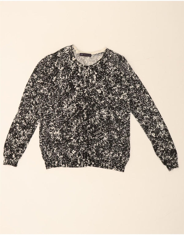Suéter cardigã feminino Marks & Spencer com padrão abstrato Reino Unido 16 grande preto