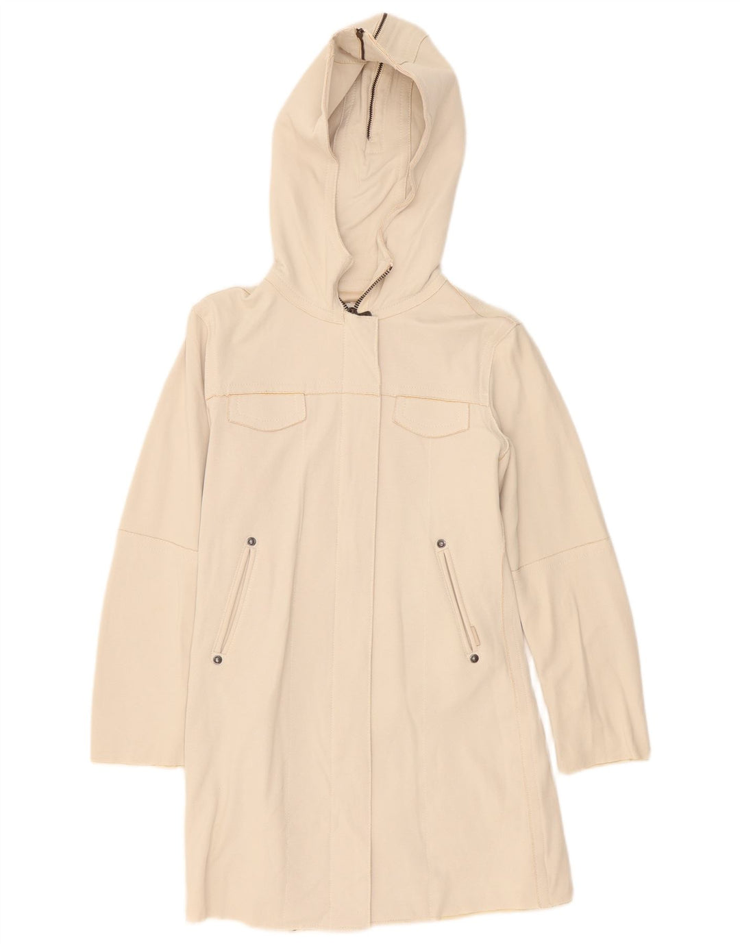 Sobretudo feminino com capuz Calvin Klein UK 6 XS poliamida bege