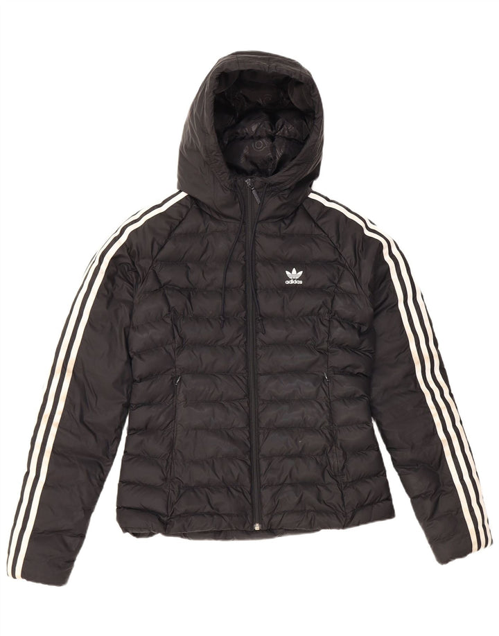 Jaqueta Adidas Feminina Com Capuz Acolchoada UK 8 Pequena Preto Nylon