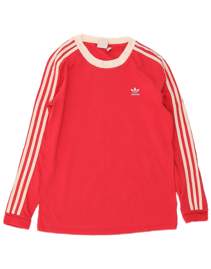 Top Feminino Adidas Manga Longa UK 10 Pequeno Colorblock Vermelho