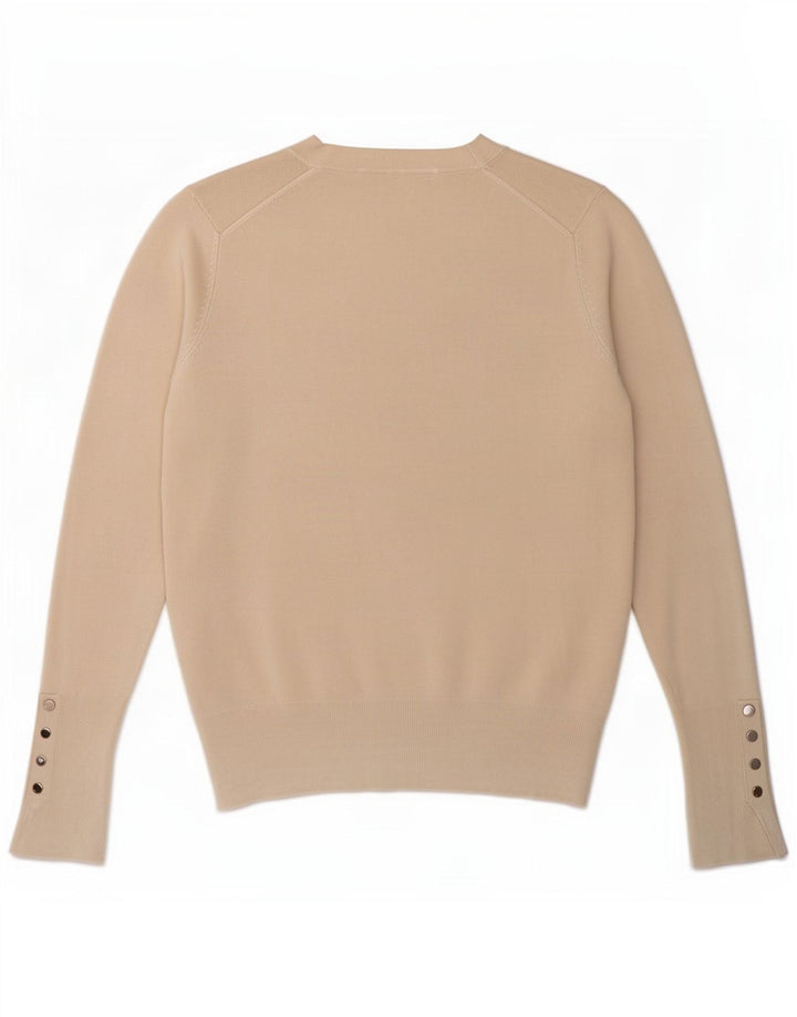 Suéter feminino Zara com gola redonda e viscose pequena bege