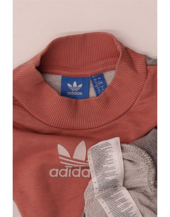 Adidas Womens Sweatshirt Jumper UK 12 Médio Cinza Colourblock Algodão
