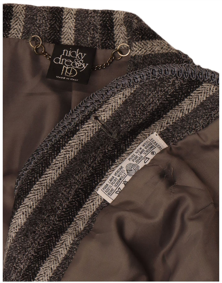 Jaqueta blazer feminina vintage com peito duplo Reino Unido 12 listrado cinza médio