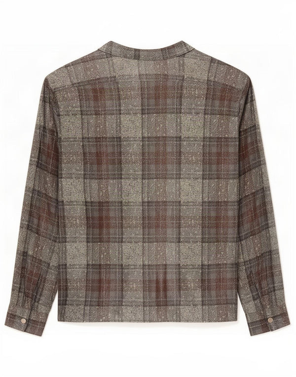 Blusa feminina vintage de manga comprida Top UE 42 Seda xadrez cinza grande