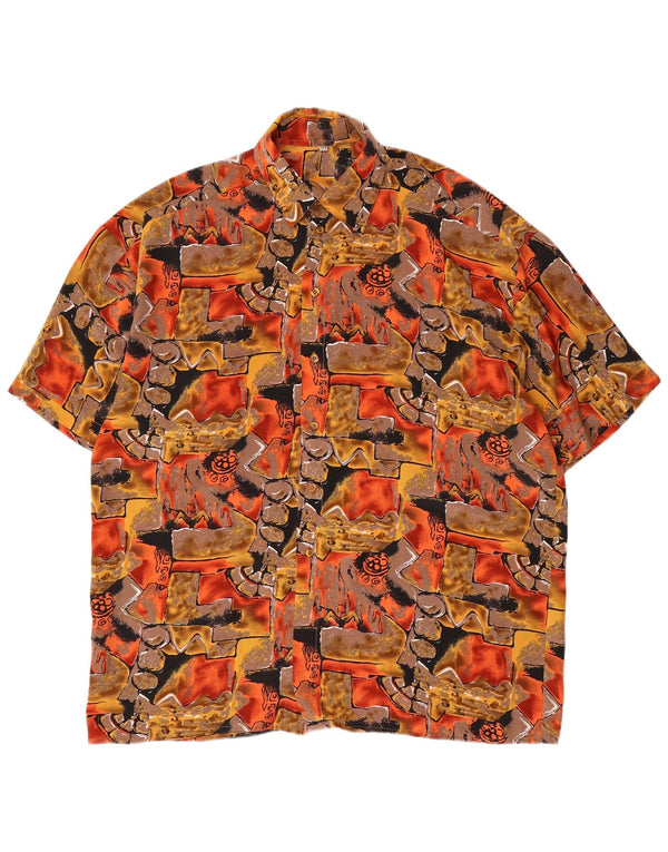 Camisa masculina vintage abstrata padrão manga curta grande multicolorida
