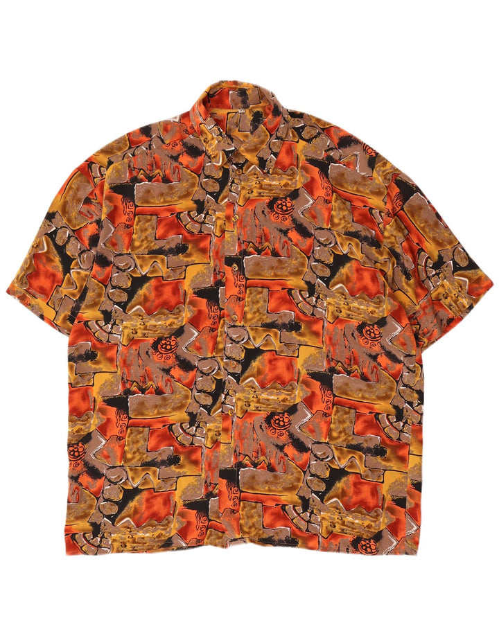 Camisa masculina vintage abstrata padrão manga curta grande multicolorida