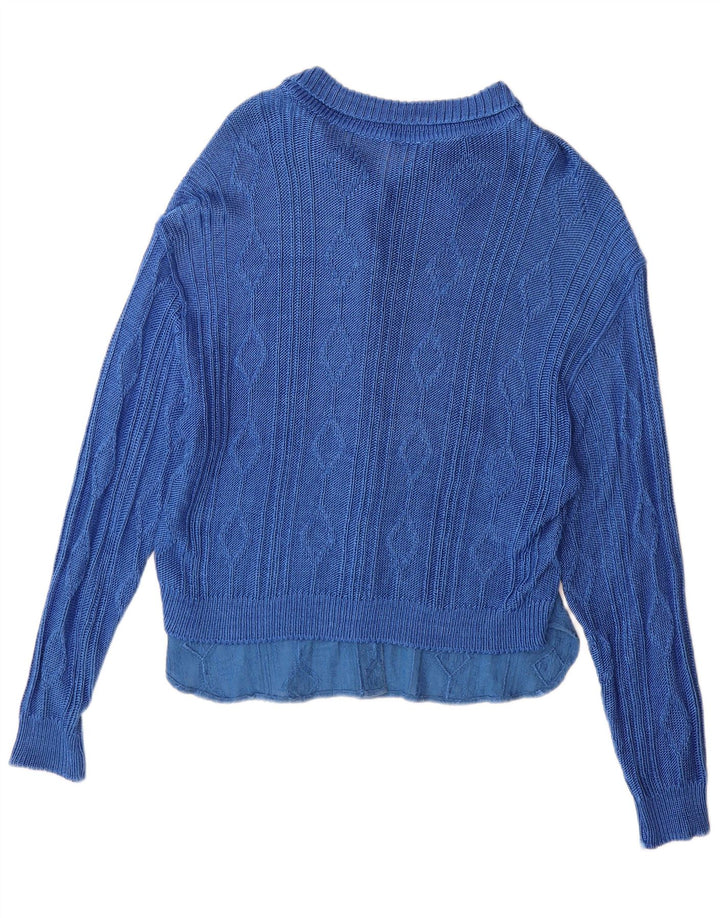 Suéter cardigã feminino vintage IT 44 viscose geométrica azul médio