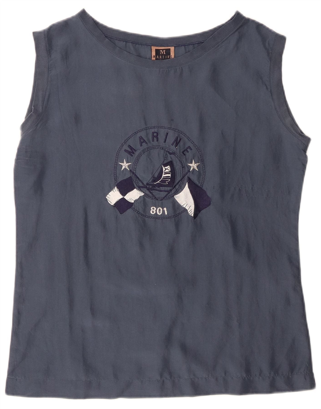 Blusa feminina estampada sem mangas da Martin's Top IT 42 seda azul marinho médio