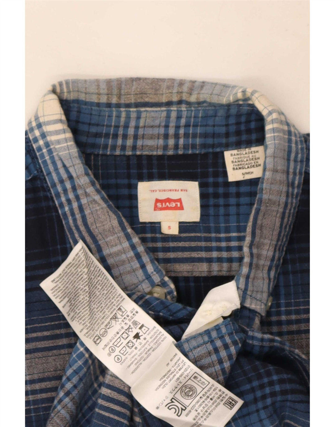 Camisa masculina de manga curta Levi's pequena azul xadrez de algodão