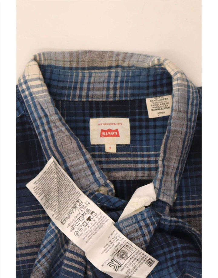 Camisa masculina de manga curta Levi's pequena azul xadrez de algodão