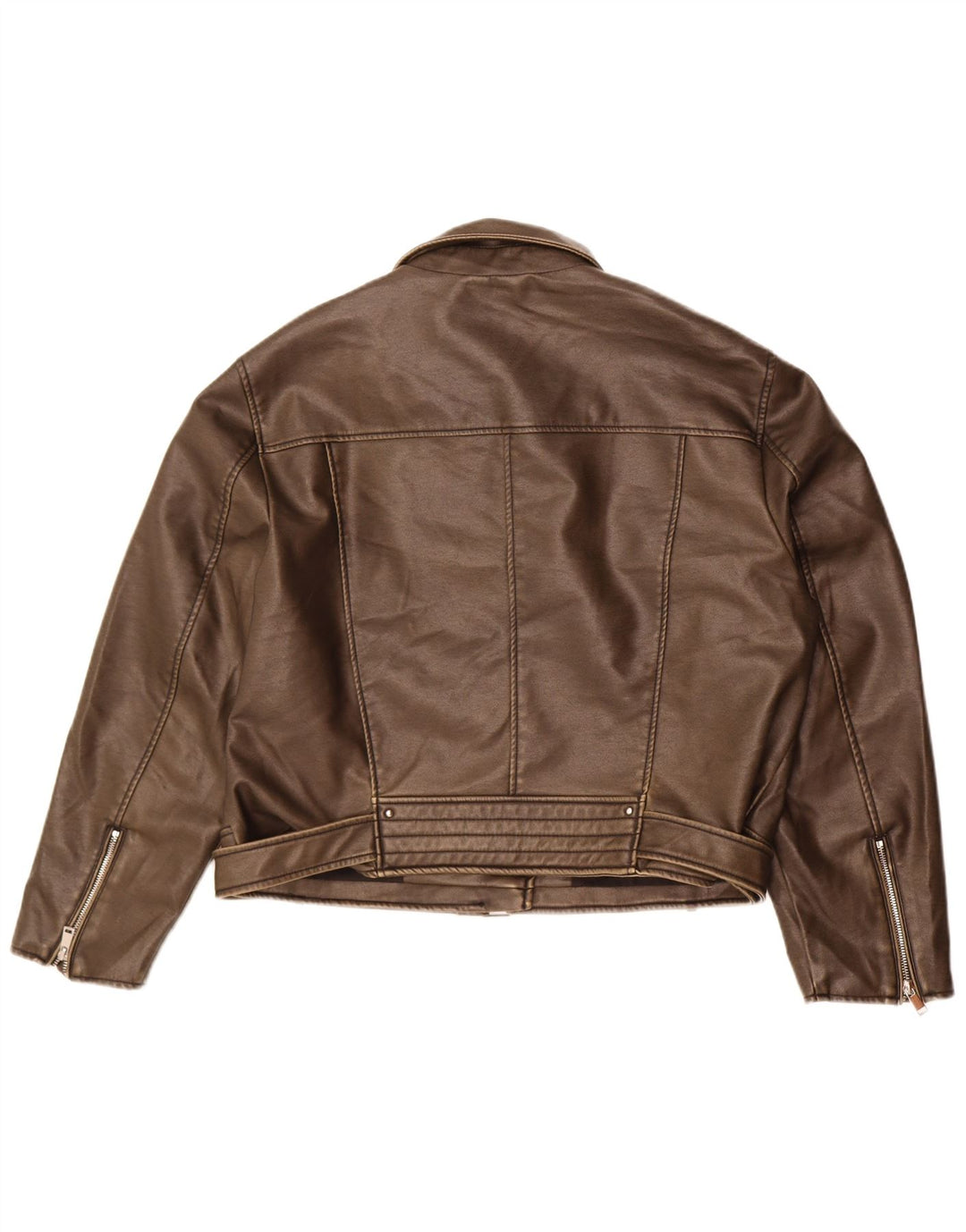 Zara Jaqueta feminina de couro sintético para motociclista UK 20 2XL marrom poliuretano