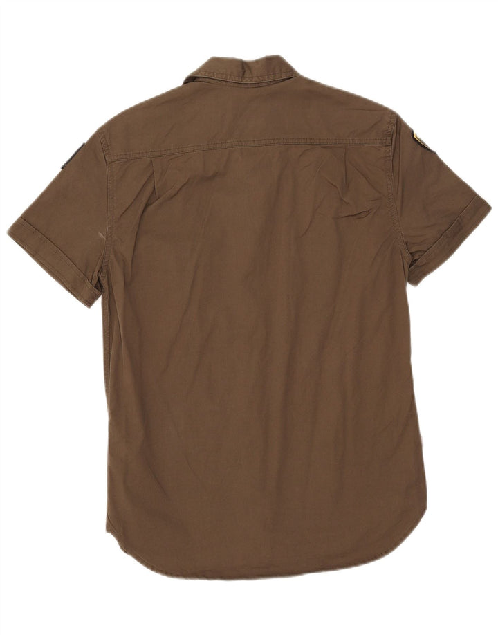 Camisa masculina Blauer de manga curta com estampa gráfica pequena de algodão cáqui