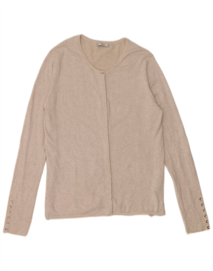 Suéter cardigã feminino Zara Reino Unido 14 grande viscose bege