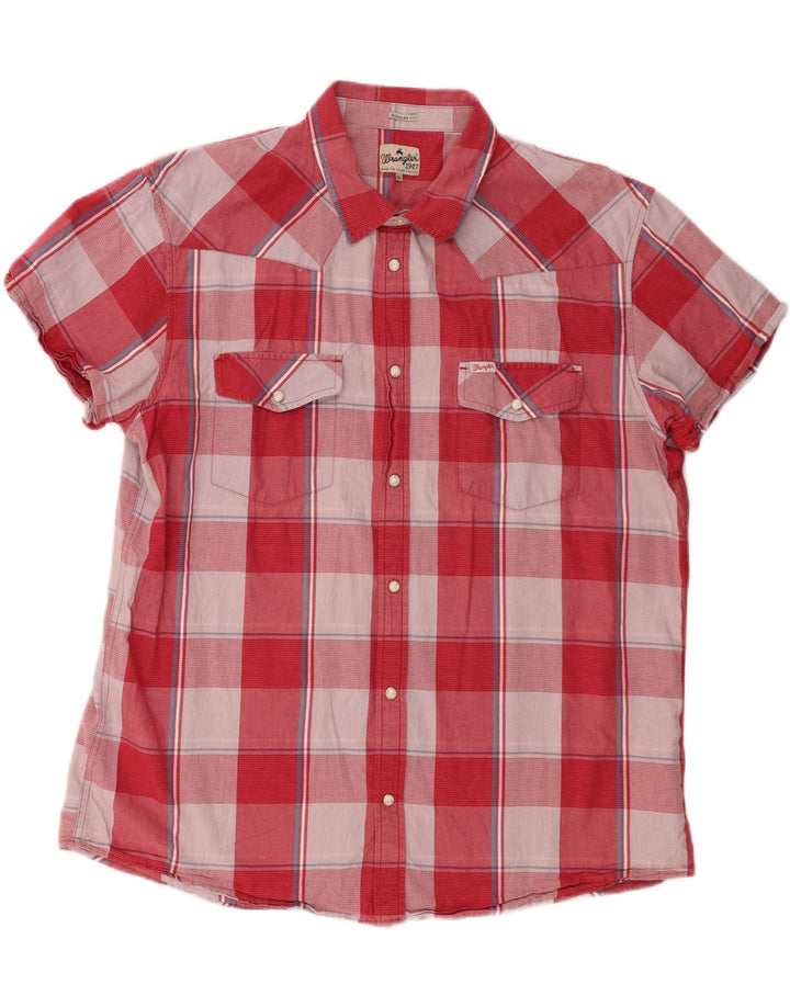 Camisa masculina de manga curta WRANGLER regular fit 3XL algodão xadrez rosa