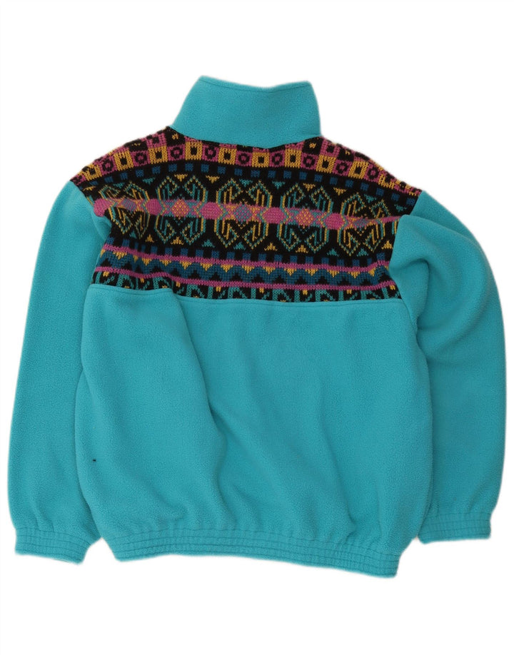 Suéter vintage masculino de lã com zíper e pescoço médio azul geométrico
