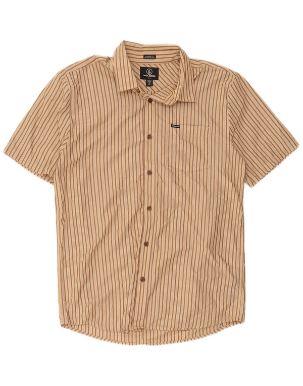 Camisa masculina de manga curta Classic Fit da Volcom poliéster listrado bege médio