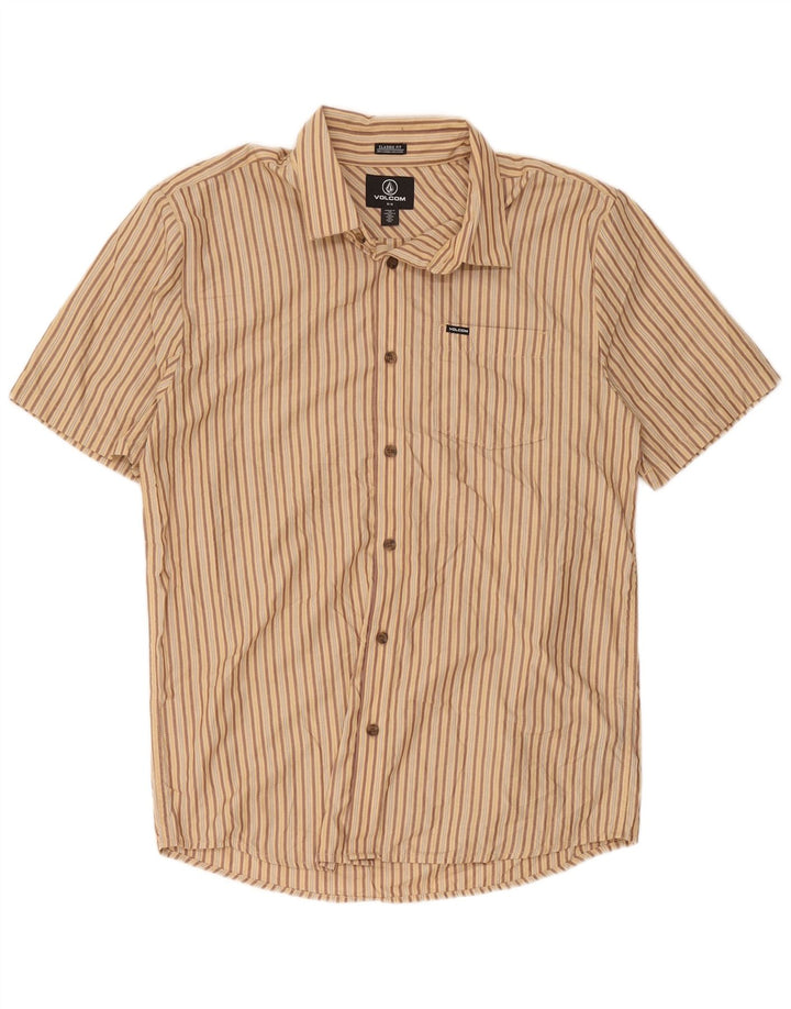 Camisa masculina de manga curta Classic Fit da Volcom poliéster listrado bege médio