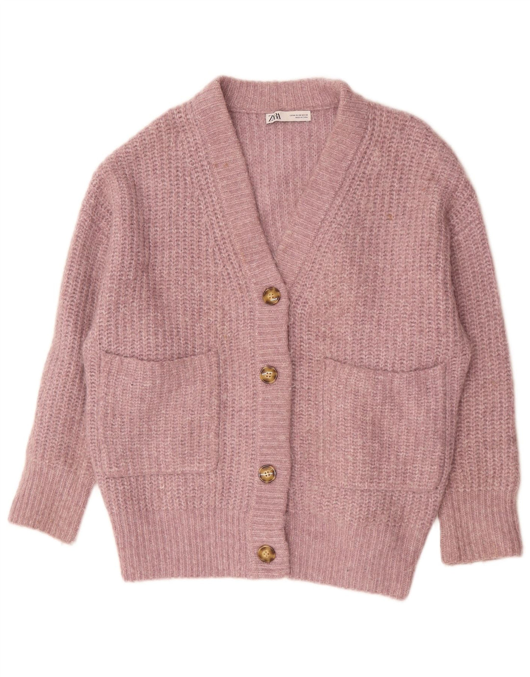 Suéter cardigã oversized feminino Zara Reino Unido 14 poliéster rosa médio