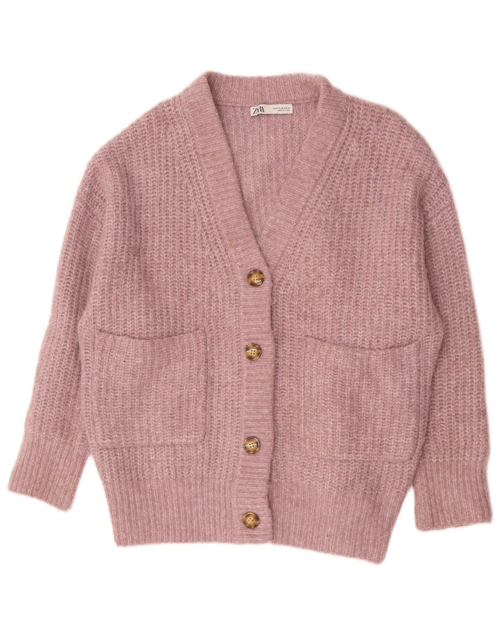 Suéter cardigã oversized feminino Zara Reino Unido 14 poliéster rosa médio
