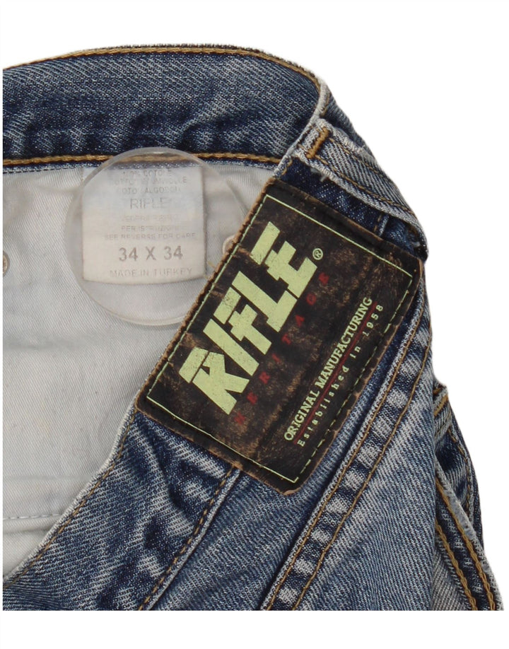 Rifle Mens Straight Jeans W34 L34 Azul Algodão