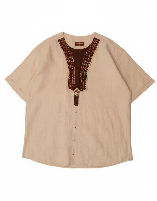 Camisa pulôver masculina VINTAGE de manga curta XL bege Colourblock