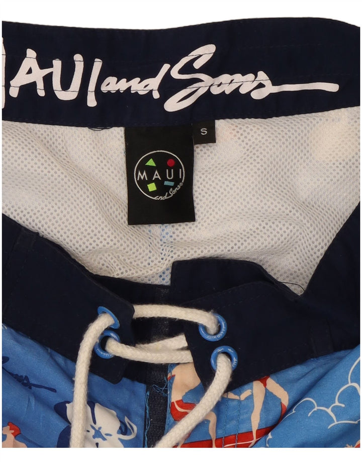 Maui and Sons Shorts de natação masculino gráfico pequeno azul floral poliéster