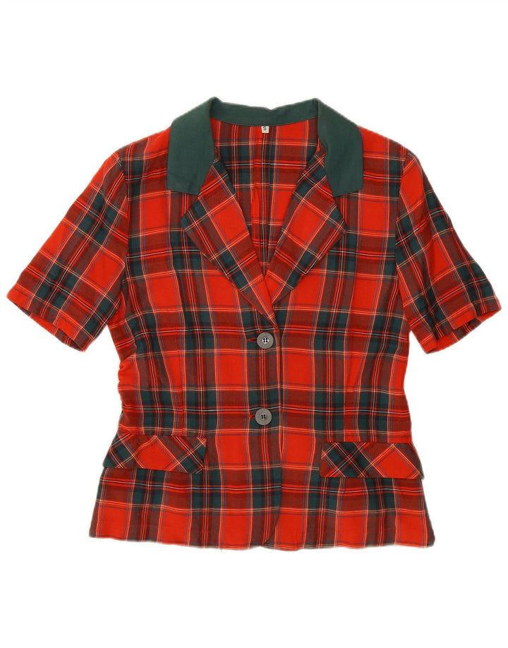 Blazer feminino vintage de manga curta com 2 botões, jaqueta vermelha pequena UK 10