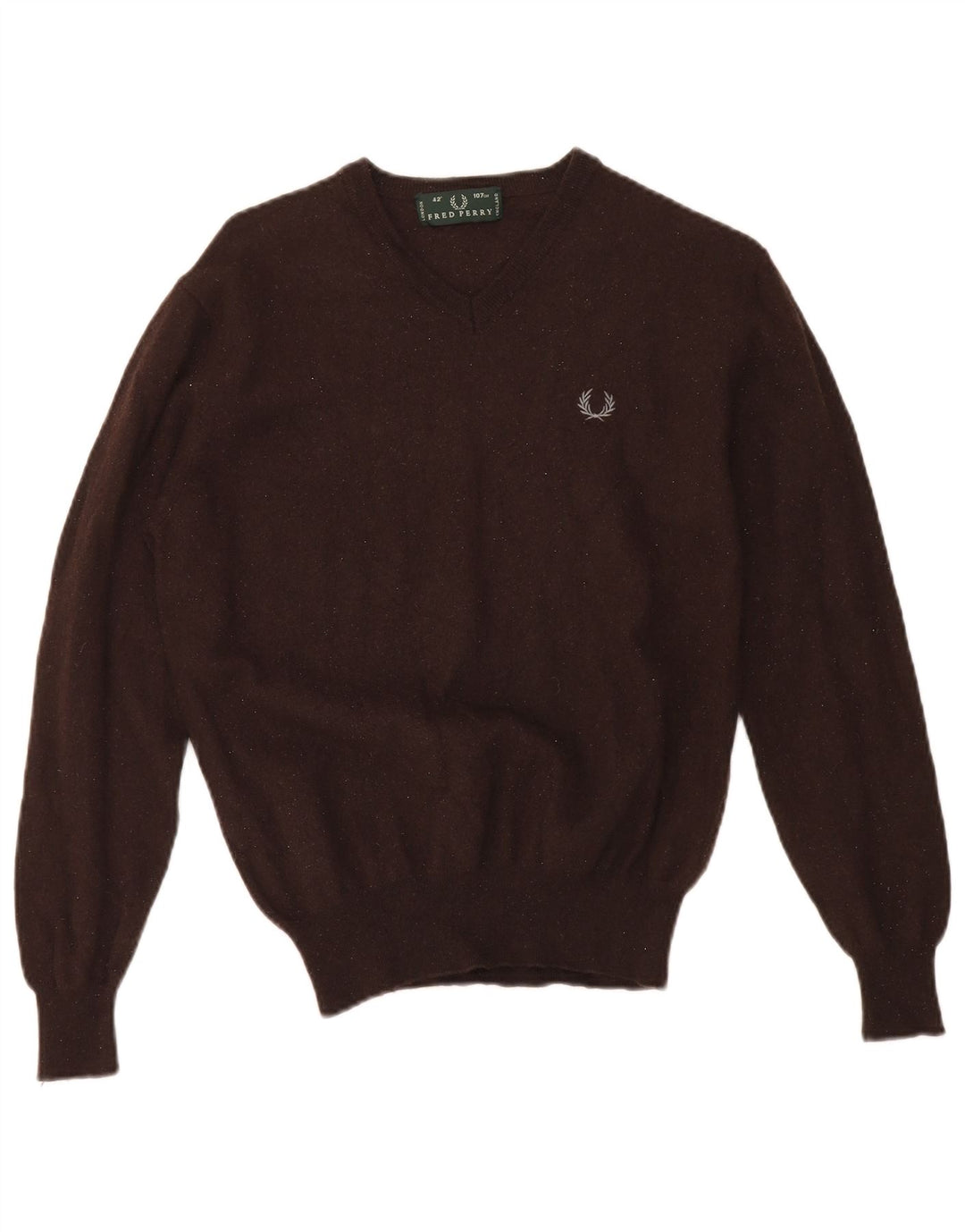Suéter feminino FRED PERRY com decote em V de lã marrom médio