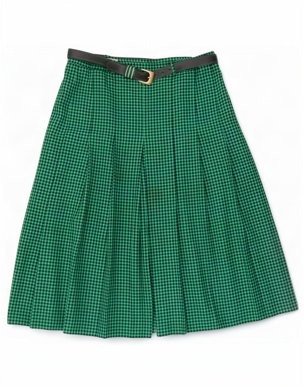 Saia plissada feminina Libra UK 20 2XL W36 verde guingão poliéster