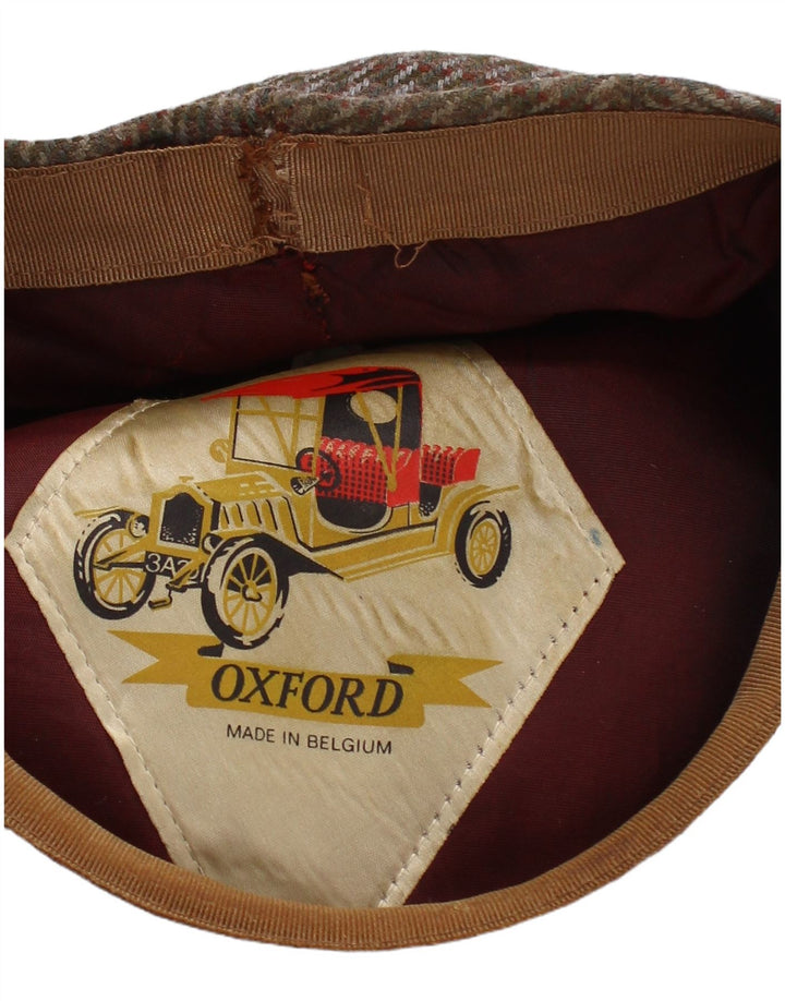 VINTAGE Mens Oxford Flat Cap Small Brown Houndstooth Classic