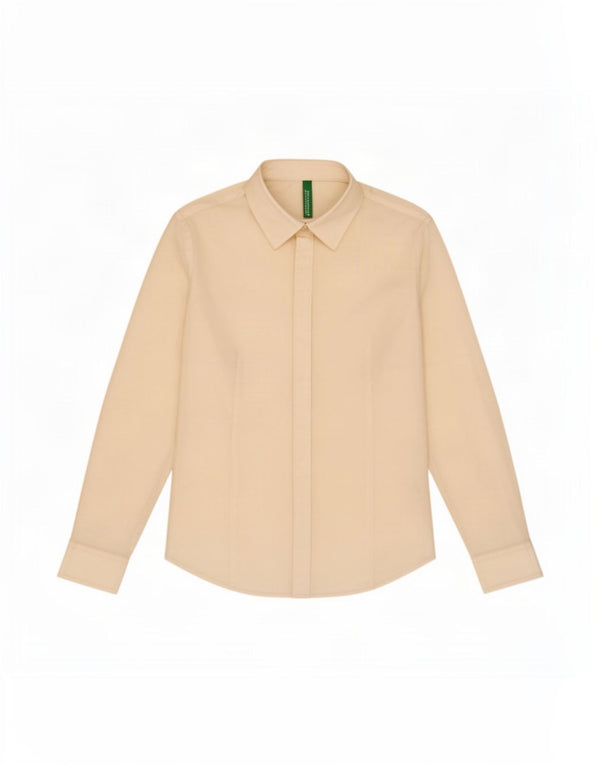 Camisa feminina Benetton UK 10 pequena algodão branco