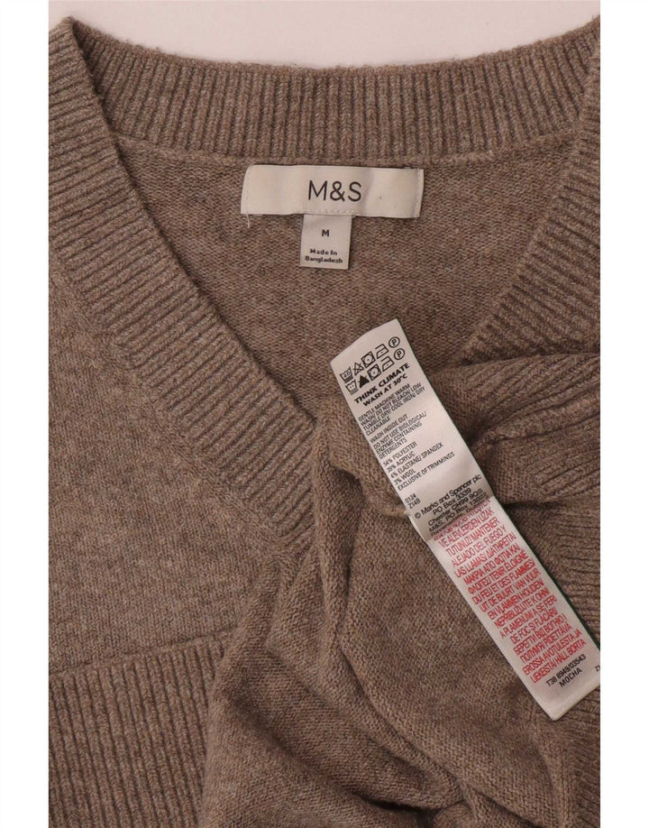 Suéter feminino Marks & Spencer com decote em V Reino Unido 14 poliéster cinza médio