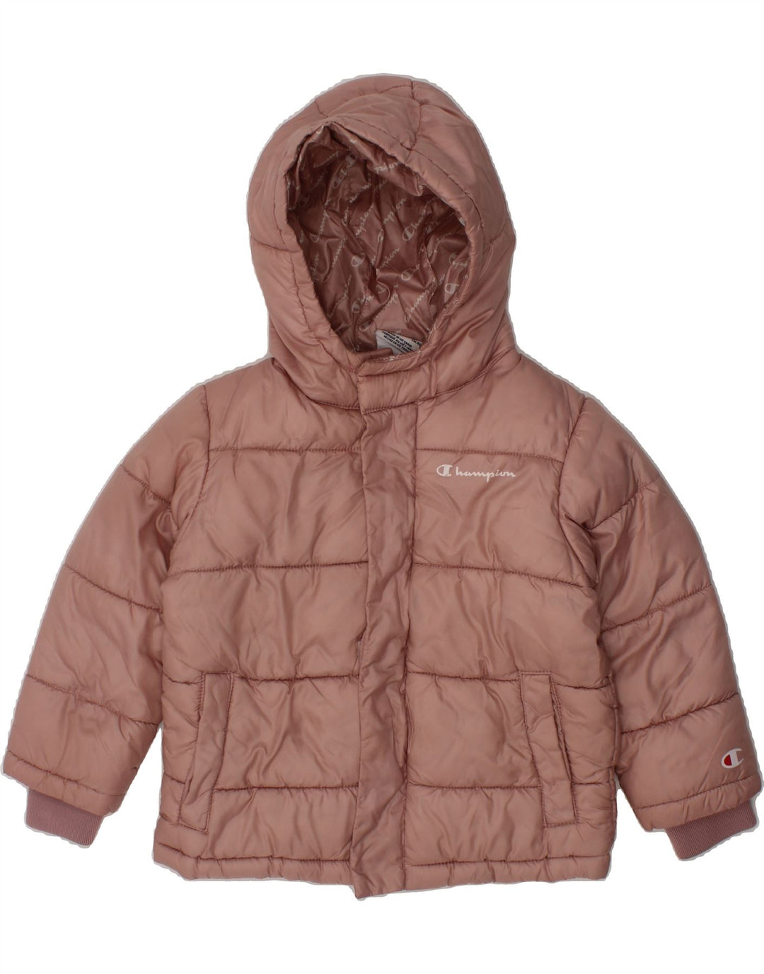 CHAMPION Baby Girls Hooded Padded Jacket 12-18 Months Pink Polyester Vintage Champion and Second-Hand Champion from Messina Hembry 